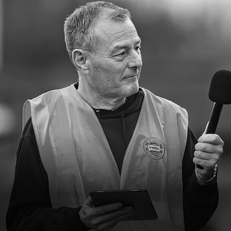 WorthingFC's tweet photo. The club are devastated by the news of the passing of much-loved Club Commentator, Peter Vale.