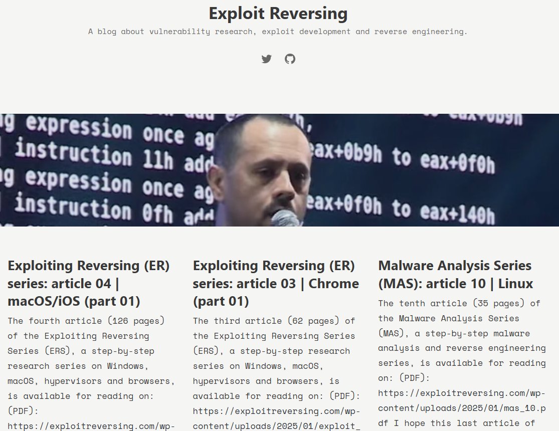 To date, I have published 14 articles (988 pages) with the strict goal of helping the cybersecurity community.

These articles are categorized into two series which are ERS (Exploiting Reversing Series), which is the current and ongoing series, and MAS (Malware Analysis Series),