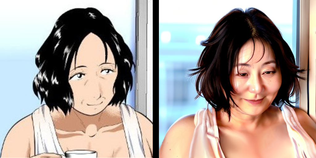 アニ担「絵師はん、例の先生キャラの実写版、出来たで！」
静「……ちょっと待って、これ本当に私のキャラ？」
アニ担「そや。ちょっと手直ししたけど割りとリアルやろ？」
静「……マジですか…、職員室にいそう(？)で怖いんだけど(汗)」

最近のAI変換(？)スゴいわぁ…。

#AI熟女　#突姦交事再炎