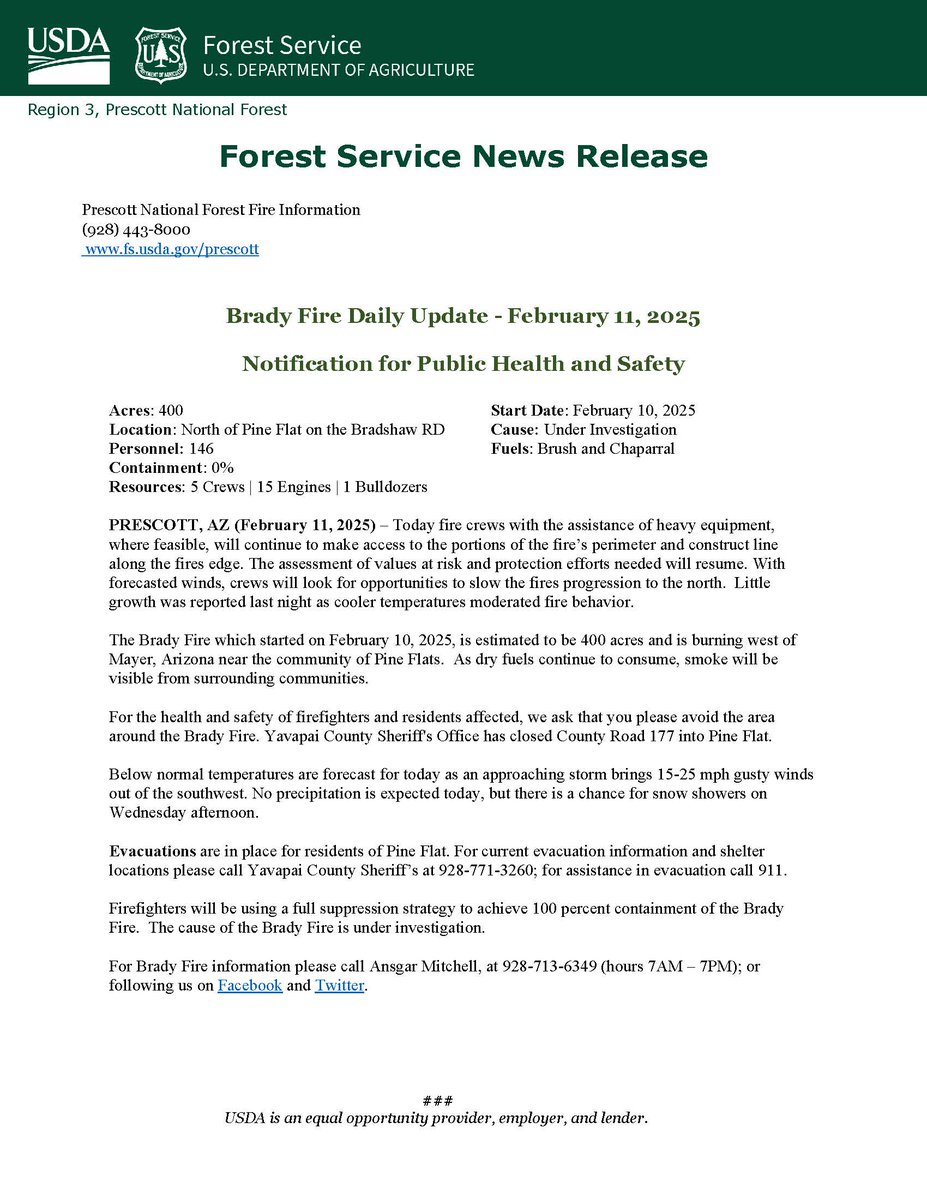 Brady Fire Update - February 11, 2025: fs.usda.gov/detail/prescot…