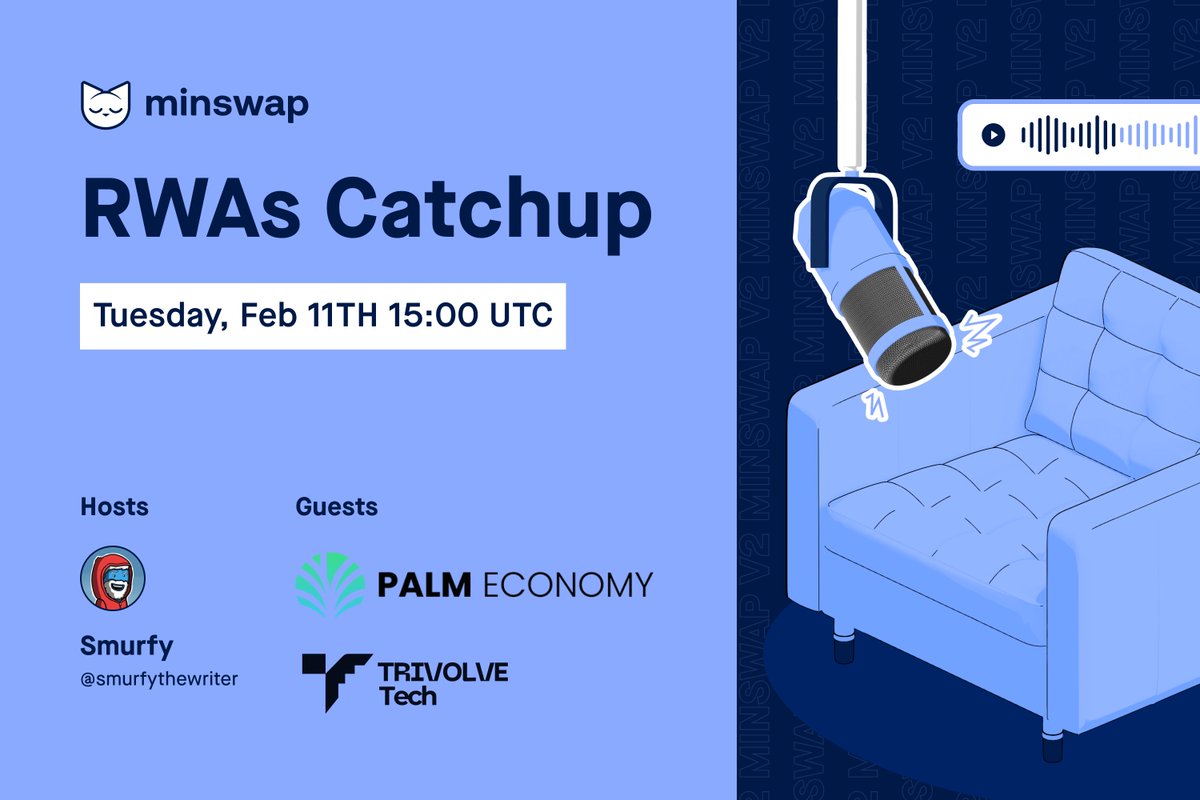 Minswap Labs (@minswapdex) on Twitter photo Spaces Announcement 🎙️
Join us tomorrow where we catch up with the latest developments in the RWA sector from <a href="/palmeconomy/">PALM Economy</a> & <a href="/trivolvetech/">Trivolve Tech</a>
Set your reminders here 👇
x.com/i/spaces/1ZkKz… Spaces Announcement 🎙️
Join us tomorrow where we catch up with the latest developments in the RWA sector from <a href="/palmeconomy/">PALM Economy</a> & <a href="/trivolvetech/">Trivolve Tech</a>
Set your reminders here 👇
x.com/i/spaces/1ZkKz…