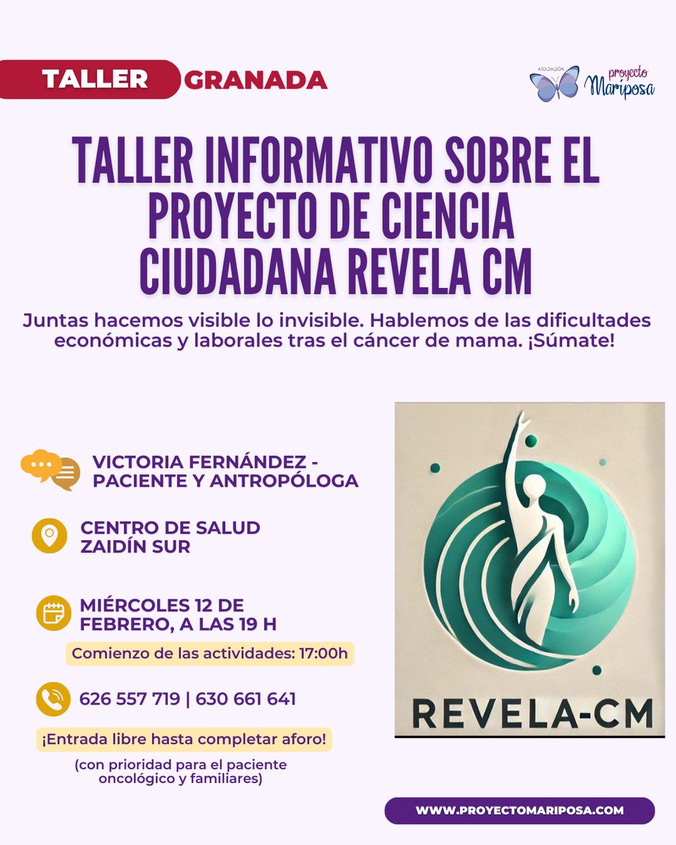AsocProMariposa's tweet photo. 1/ 🦋 Esta semana en Proyecto Mariposa 🦋 
Tres talleres para cuidar cuerpo y mente en Sevilla, Granada y Almería. ¡Toma nota y acompáñanos! 👇 #OncologíaIntegrativa #Salud https://t.co/qSkRX17sJ8