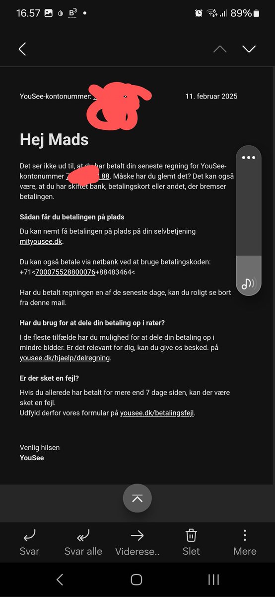 Mads_Andersen's tweet photo. @YouSeeDK
Prøv at vedhæfte en helt almindelig og rigtig regning. Jeres eget system virker ikke. Har ikke gjort det i en uge. 
Linket i jeres mail virker heller ikke. Jeg kan ikke se hvor meget jeg skylder
Vil i have mine penge skal jeg også have en chance for at betale dem. https://t.co/yGFIE5FGP2