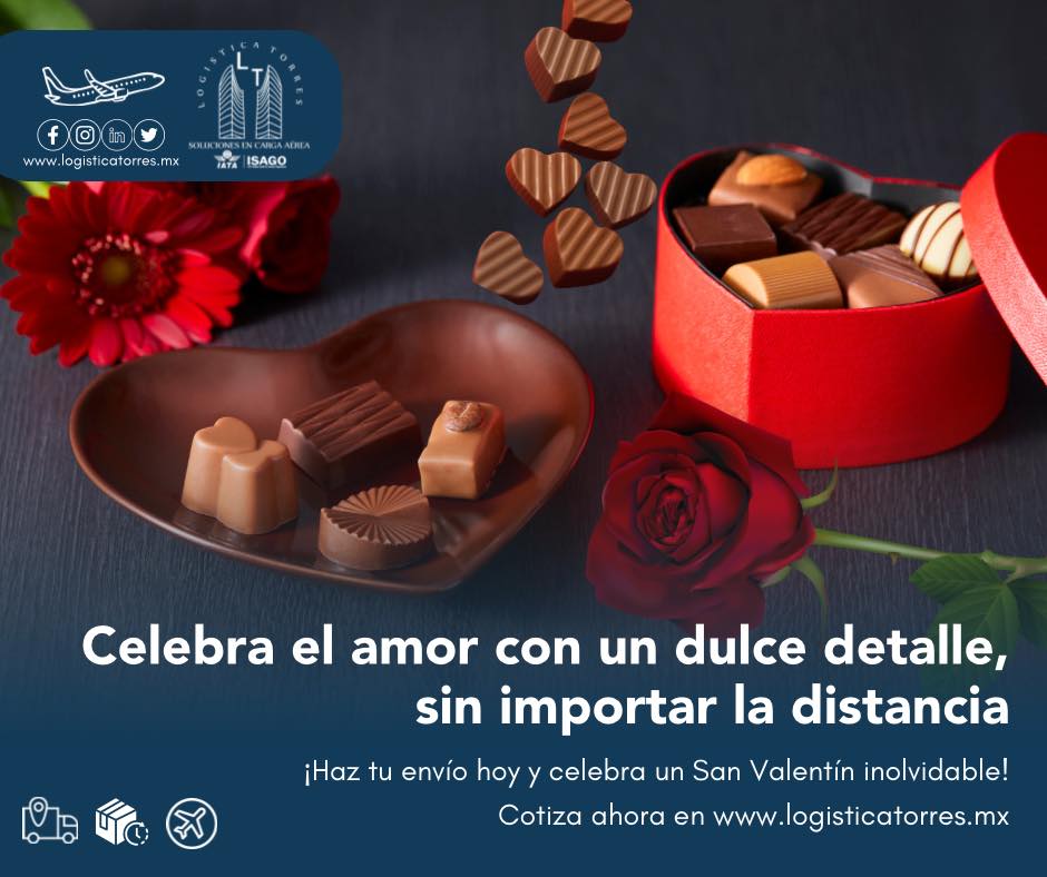 LogisticaTorres's tweet photo. Este San Valentín, sorprende a tu persona especial con chocolates enviados por vía aérea.
Contáctanos para más información.
Llámanos al: 5557564005 Opción Ventas
Sitio web: https://t.co/eT1PkkaBtd
.
.
.
.
#SanValentín #RosasParaSanValentín #AmorSinFronteras #RegaloPerfecto https://t.co/XDDbn68dBj