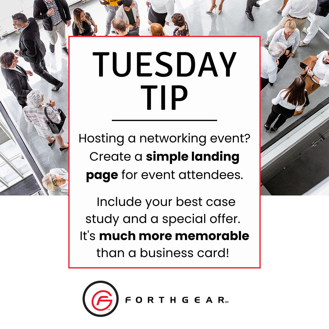 FORTHGEAR's tweet photo. Got a networking event coming up? Create a simple landing page just for event attendees. Include your best case study and a special offer—it's more memorable than a business card! 💫

#TuesdayTip #Forthgear #NetworkingTips #BusinessGrowth #ConversionStrategy https://t.co/zkBtWISLW5