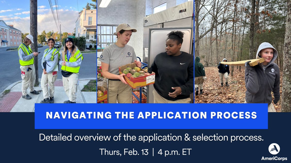 🤔Interested in joining <a href="/AmeriCorpsNCCC/">AmeriCorps NCCC</a>, but have questions about the application and selection process? 

➡️Join us Thursday, Feb. 13 at 4 p.m. ET, for our Navigating the Application Process webinar, to prepare for your service journey. Register now: americorps.zoomgov.com/webinar/regist…