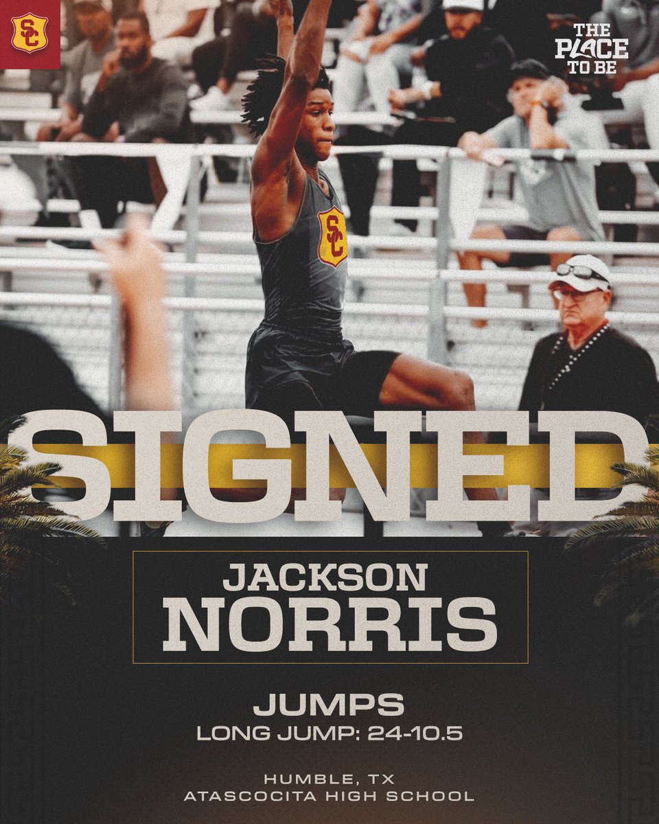 USC Track & Field / XC (@usc_track_field) on Twitter photo Welcome to the Trojan Family, <a href="/J_Norris1/">Jackson Norris</a>!
This talented jumper will make his way from Texas to LA βοΈ Welcome to the Trojan Family, <a href="/J_Norris1/">Jackson Norris</a>!
This talented jumper will make his way from Texas to LA βοΈ