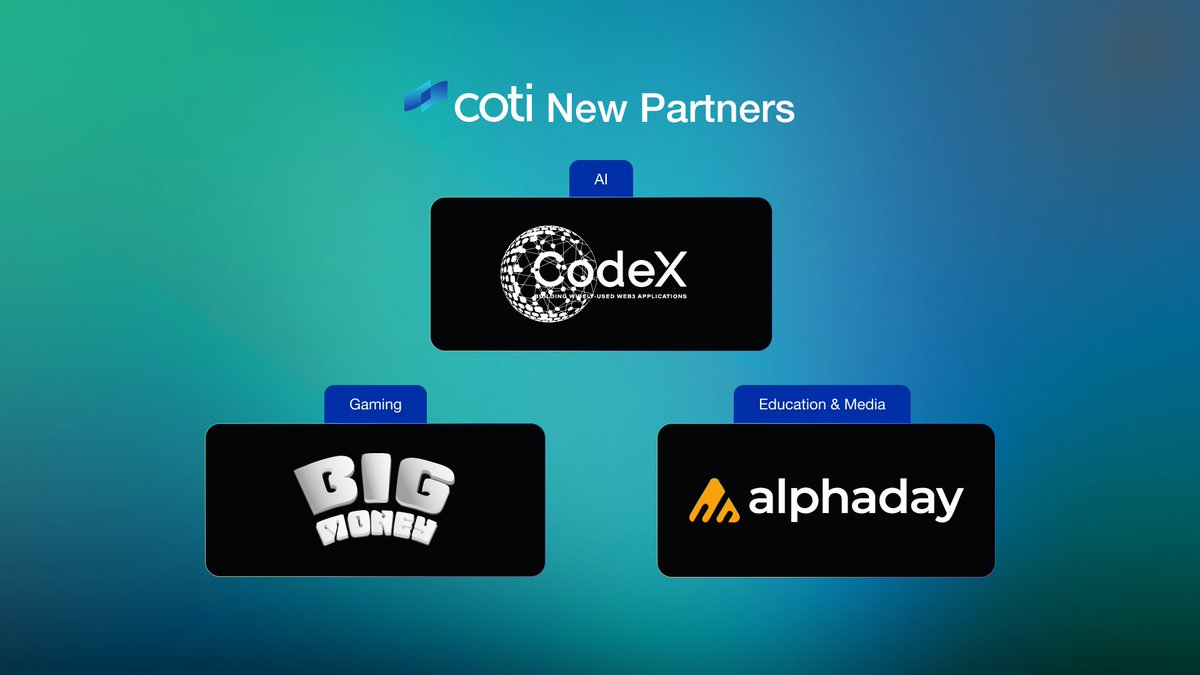 COTInetwork's tweet image. COTI&apos;s ecosystem expands with new alliances! 🤝 
New partnerships with @codexchain, @AlphadayHQ, &amp;amp; @BigMoneySaga bring COTI privacy to new use cases in gaming and no-code development💫
Read more 👉 cotinetwork.medium.com/coti-welcomes-… 
$COTI