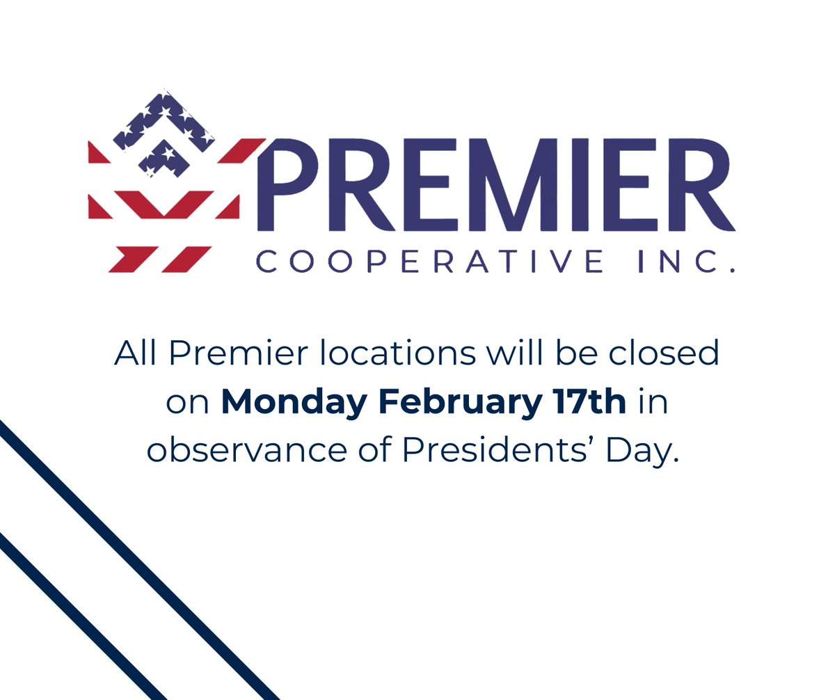All locations will be closed this coming Monday, 2/17