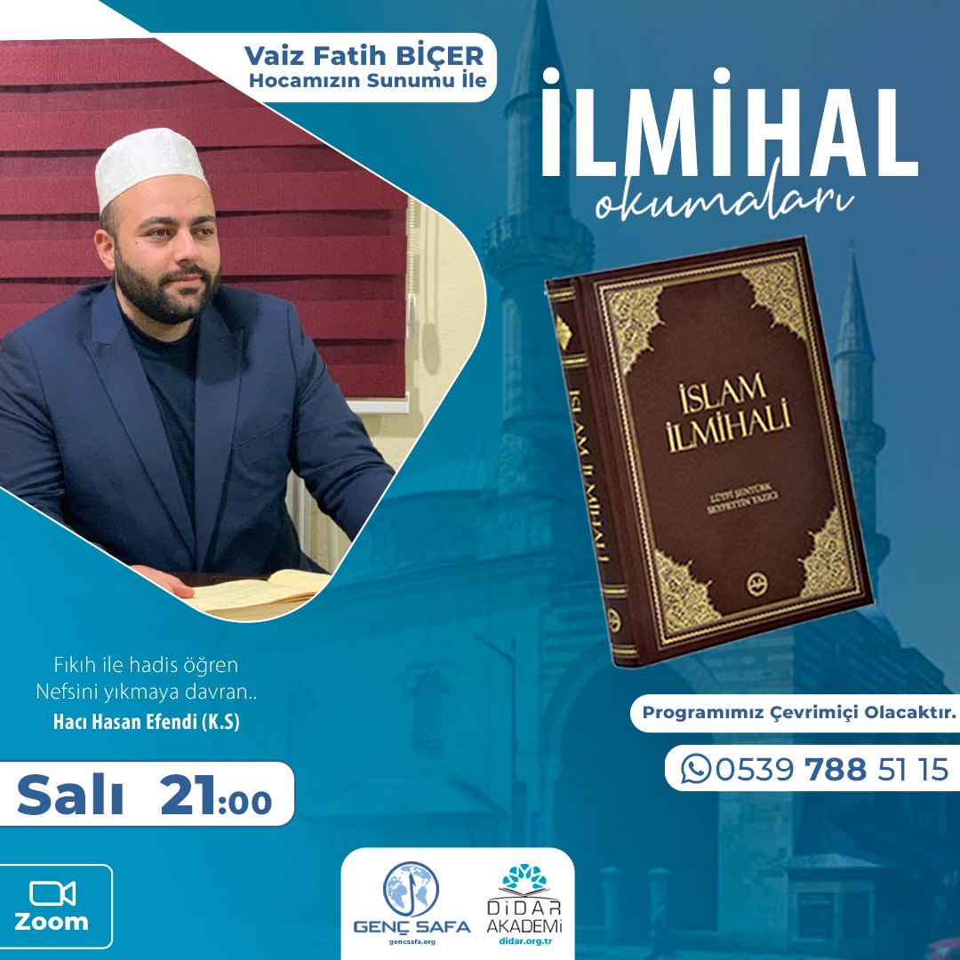didarakademi's tweet photo. DİDAR AKADEMİ &amp; İLMİHAL OKUMALARI

📖 " İslam İlmihali Okumaları"

🕢 Saat; 21:00 'de başlayacaktır.

Zoom Katılım Linki :
💻 https://t.co/1RtuR9nDbp
#tasavvuf #hadis #fıkıh #akaid #didarakademi https://t.co/cp2eL6jlnY
