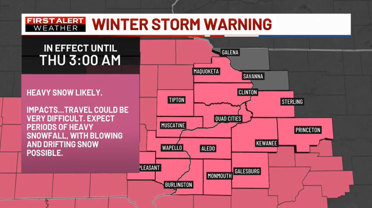 A WINTER STORM WARNING has been issued for portions of the TV6 viewing area until 2/13 3:00AM. Hazardous to dangerous travel conditions are likely within the next 24 hours. Stay with the TV6 First Alert weather team, we'll keep you advised. #iawx #ilwx