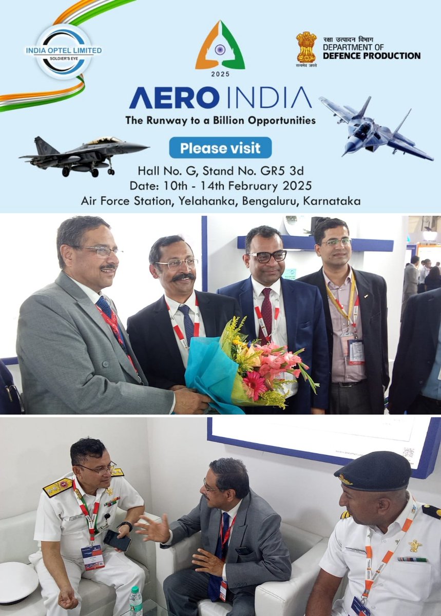 iol_pro's tweet image. &quot;Day 2 of #AeroIndia2025 Bengaluru! India Optel Limited had productive discussions with its technology partners to explore future opportunities and foster collaboration. Looking forward to the innovative advancements ahead! #TechPartnerships #IOL&quot; @SpokespersonMoD @DefProdnIndia