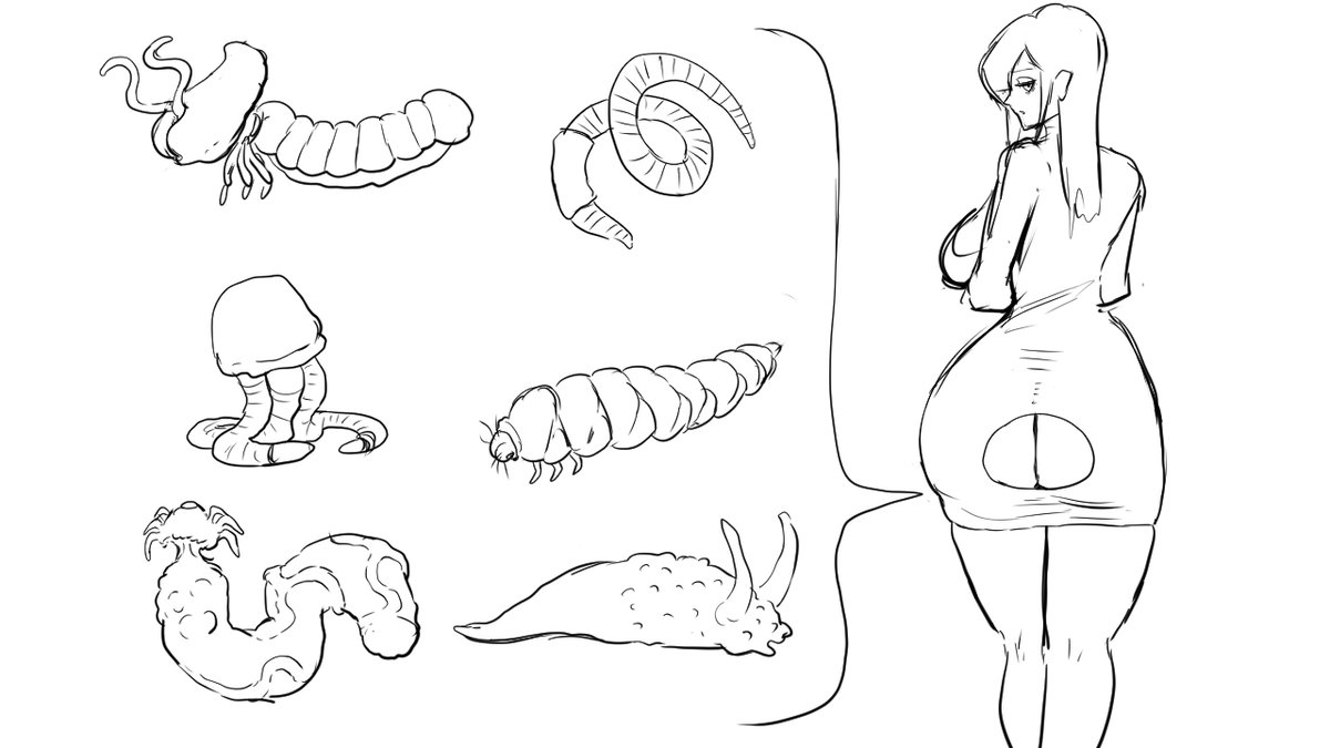 製作する蟲排泄ゲームの
排泄する蟲と
蟲を排泄する女の子のスケッチです。 