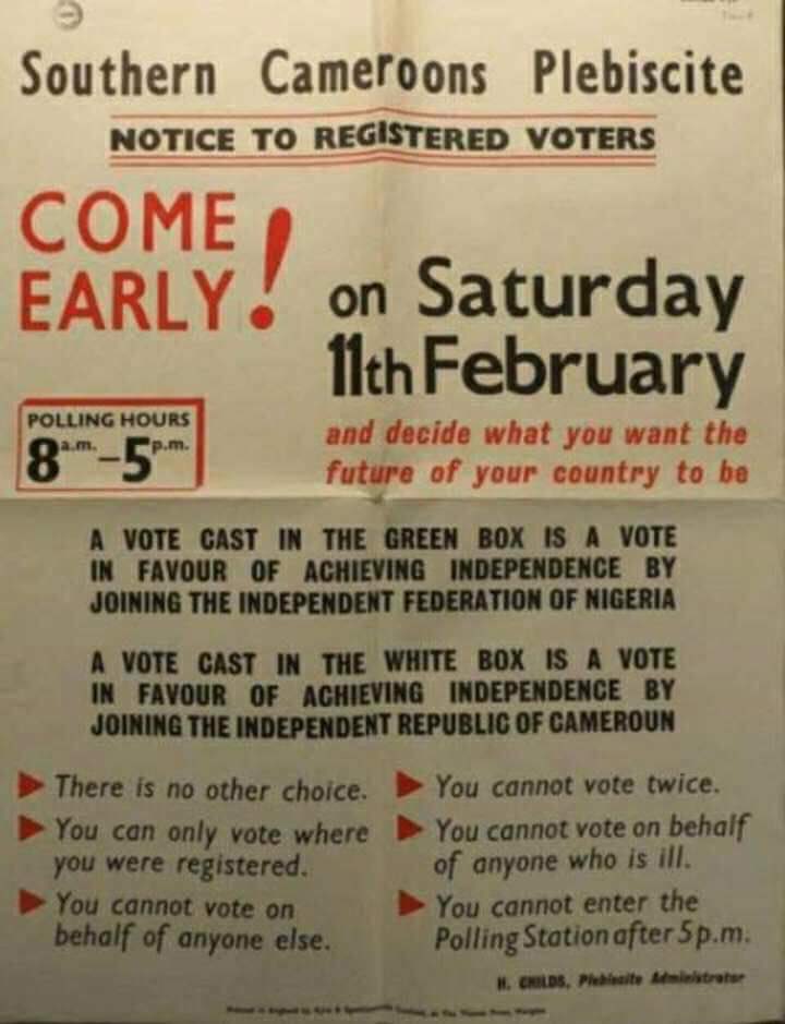 Plebiscite day, Feb 11 1961 in 🇨🇲 was a fraud &amp; the root cause of the #genocide in #Ambazonia.
<a href="/AlgeriaUN/">Permanent Mission of Algeria to the United Nations</a>
<a href="/swiss_un/">SwitzerlandUN</a> 
<a href="/UNGuyana/">UN Guyana</a>
<a href="/RussiaUN/">Russia at the United Nations</a> 
<a href="/ONUMocambique/">ONU Moçambique</a> 
<a href="/Rok_Mission/">Republic of Korea Mission to the UN🇰🇷🇺🇳</a>
<a href="/UNinChina/">United Nations in China</a> 
<a href="/UKUN_NewYork/">UK at the UN 🇬🇧🇺🇳</a> 
<a href="/SLOtoUN/">Slovenia to the UN</a> 
<a href="/JapanMissionUN/">Japanese Mission UN</a>
<a href="/UNSierraLeone/">UN in Sierra Leone</a>
<a href="/MaltaUNMission/">Malta at the UN 🇲🇹🇺🇳</a> 
<a href="/EcuadorONU/">Ecuador en ONU</a>
<a href="/RussiaUN/">Russia at the United Nations</a>