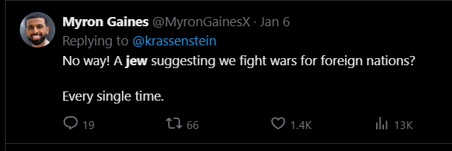 Myron Fudl always suggests that "JEWS" want us to fight for foreign nations.