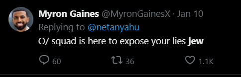 Here he is using "O/" for the Nazi salute and showing his support for Neo-Nazis to "expose" the "Jew" Netanyahu's "lies."

O/ is a very dumb way to signal the Nazi salute. Then again, Myron is not known to be a great mind.