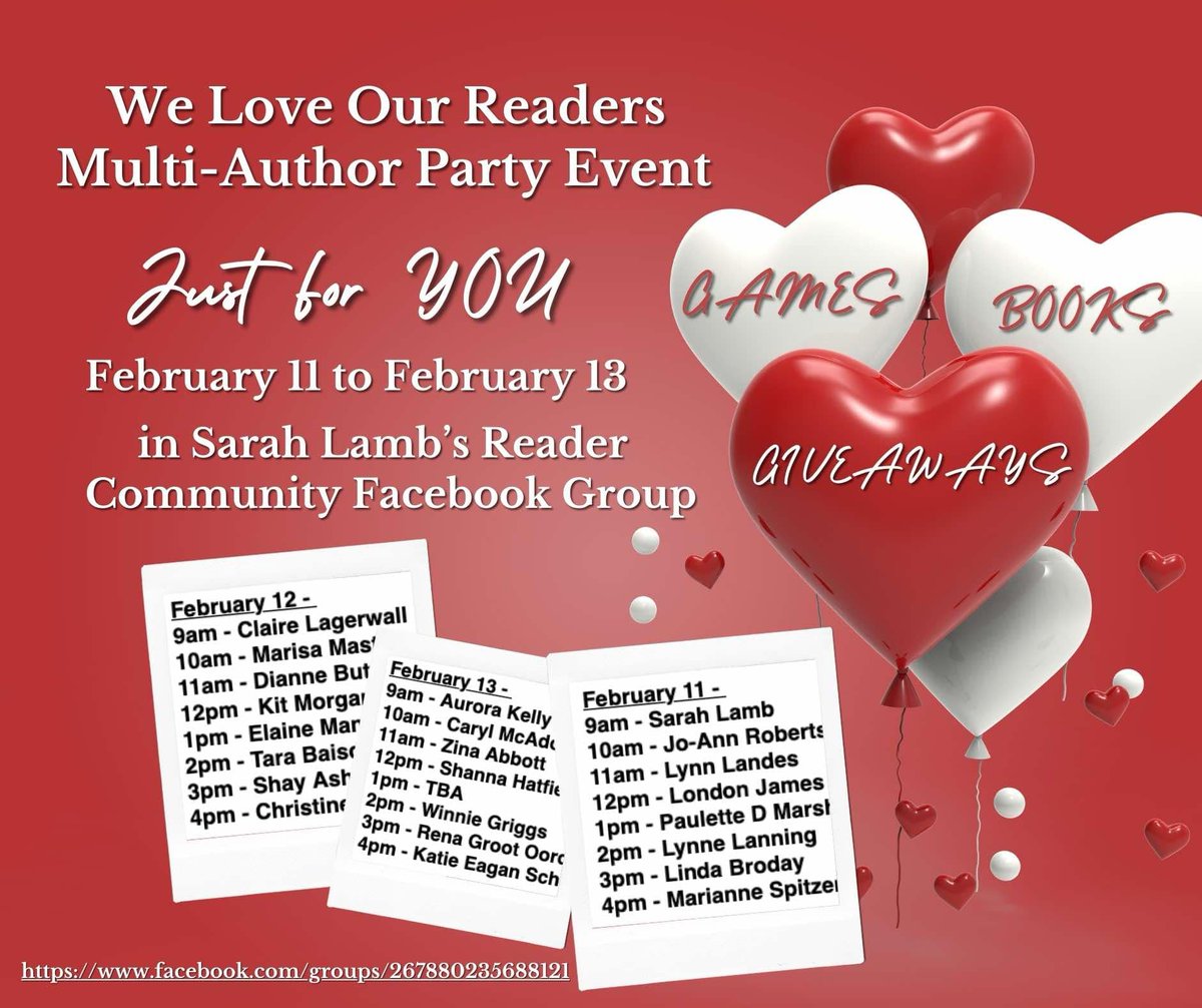 Join the reader's appreciation event with Sarah Lamb and friends!
facebook.com/groups/2678802…