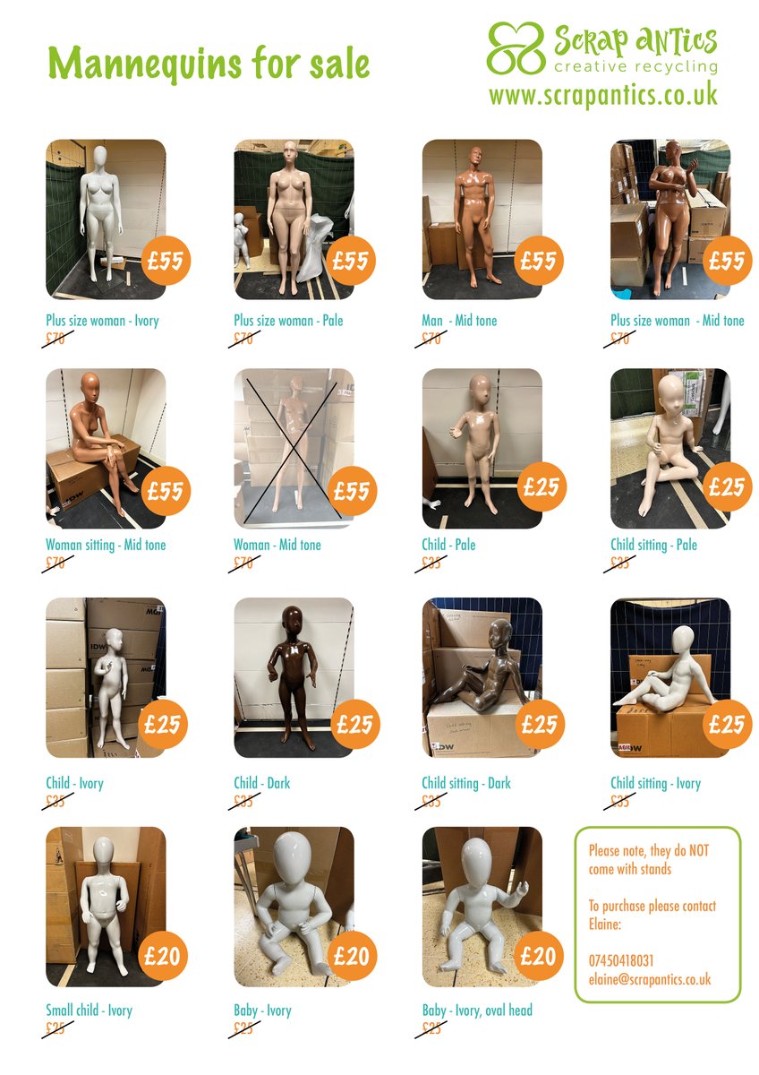 ScrapAntics CIC (@scrapantics) on Twitter photo Needing a Mannequin at a discounted price?
Our mannequins are stored in our community space in the Wellgate Shopping Centre get in touch to organise purchasing and pick up.
*Please note that the Mannequins do not come with stands*
elaine@scrapantics.co.uk
07450418031 Needing a Mannequin at a discounted price?
Our mannequins are stored in our community space in the Wellgate Shopping Centre get in touch to organise purchasing and pick up.
*Please note that the Mannequins do not come with stands*
elaine@scrapantics.co.uk
07450418031