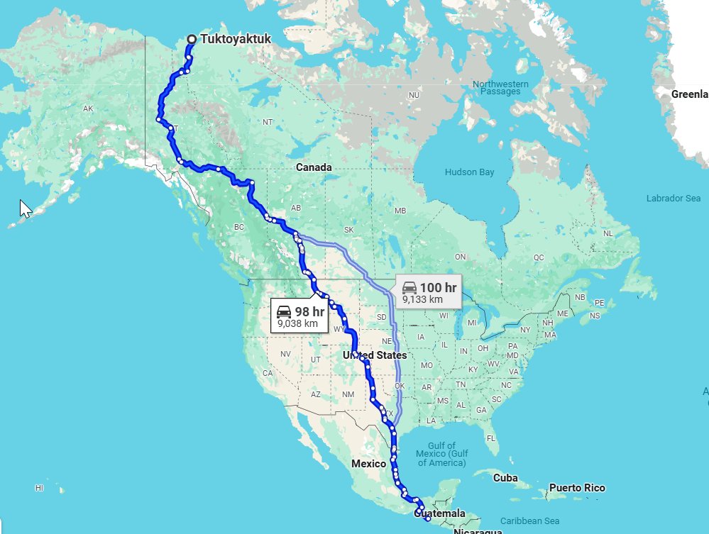 JowuaLife's tweet image. With FSD now available in Mexico, the longest FSD trip possible is Tuktoyaktuk, NT, Canada, to Tapachula, Chiapas, Mexico! @Tesla_AI 

Who is up for it?
