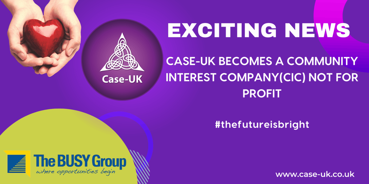 Exciting News! Case-UK Becomes a Not for Profit Community Interest Company (CIC)

Established in 2016 and recently acquired by  The Busy Group, we have always been committed to making a meaningful impact on the people and communities we serve. 

Recognising the power of Social