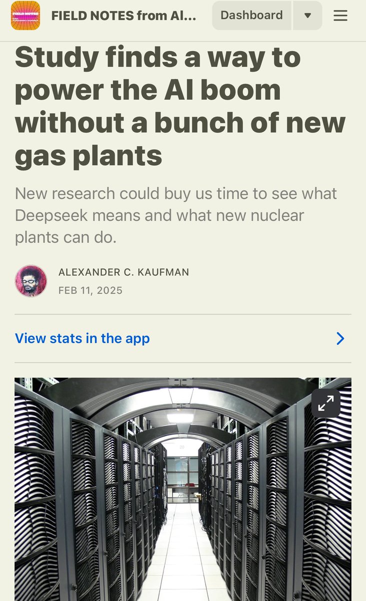Alexander C. Kaufman (@alexckaufman) on Twitter photo A new study by <a href="/tylerhnorris/">Tyler Norris</a> found a way to power the AI boom without building a bunch of new gas plants. The results “buy us time” to figure out what Deepseek means and for nuclear to catch up to growing demand needs.
Sign up for my newsletter via the link in my bio (lmao) to A new study by <a href="/tylerhnorris/">Tyler Norris</a> found a way to power the AI boom without building a bunch of new gas plants. The results “buy us time” to figure out what Deepseek means and for nuclear to catch up to growing demand needs.
Sign up for my newsletter via the link in my bio (lmao) to