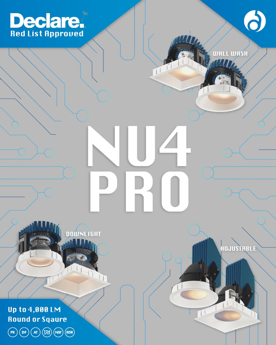 Alphabet Lighting's NU4 Pro Series is the gold standard of downlights. 
•Standard White, Xicato, Warm Dim, Tunable White or RGBW LED 
•Assembled and designed in Irvine, CA
•Over 4 billion possible combinations of options for NU4