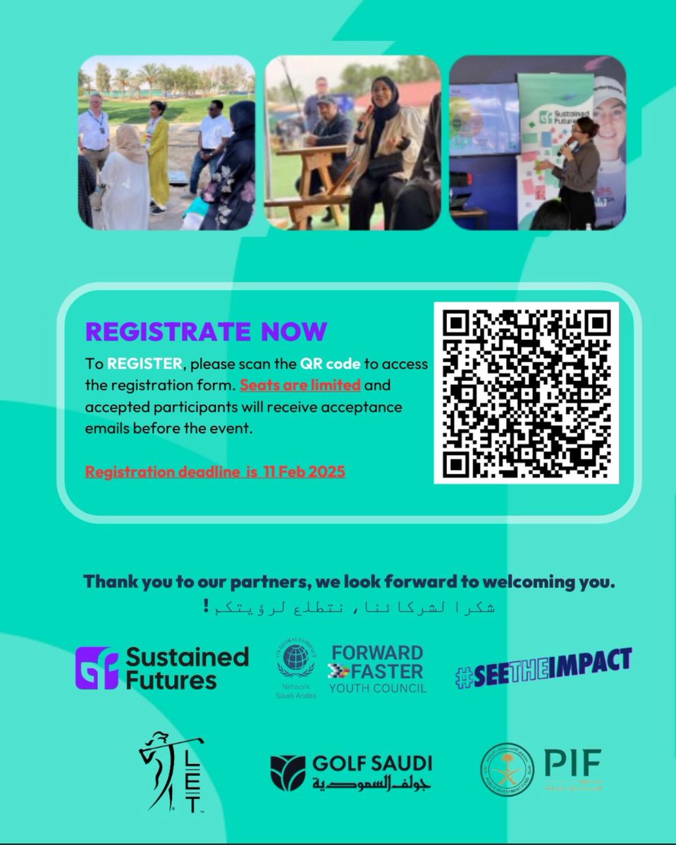 إلى جميع النساء في الرياض: هذه آخر فرصة للتسجيل! 🔥

📅 التاريخ: الخميس 13 فبراير و الجمعة 14 فبراير 2025
📍 المكان: نادي الرياض للجولف
🚍 المواصلات مجانية!

📢 سجلي الآن عبر الرابط ! 
🔗 للتسجيل: forms.office.com/Pages/Response…