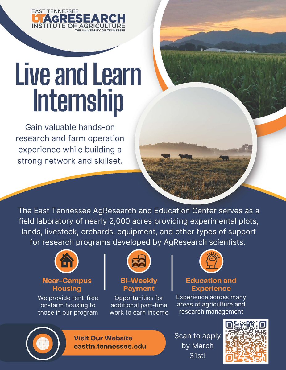 Check out our new internship opportunity in East Tennessee! #internships #farming #research