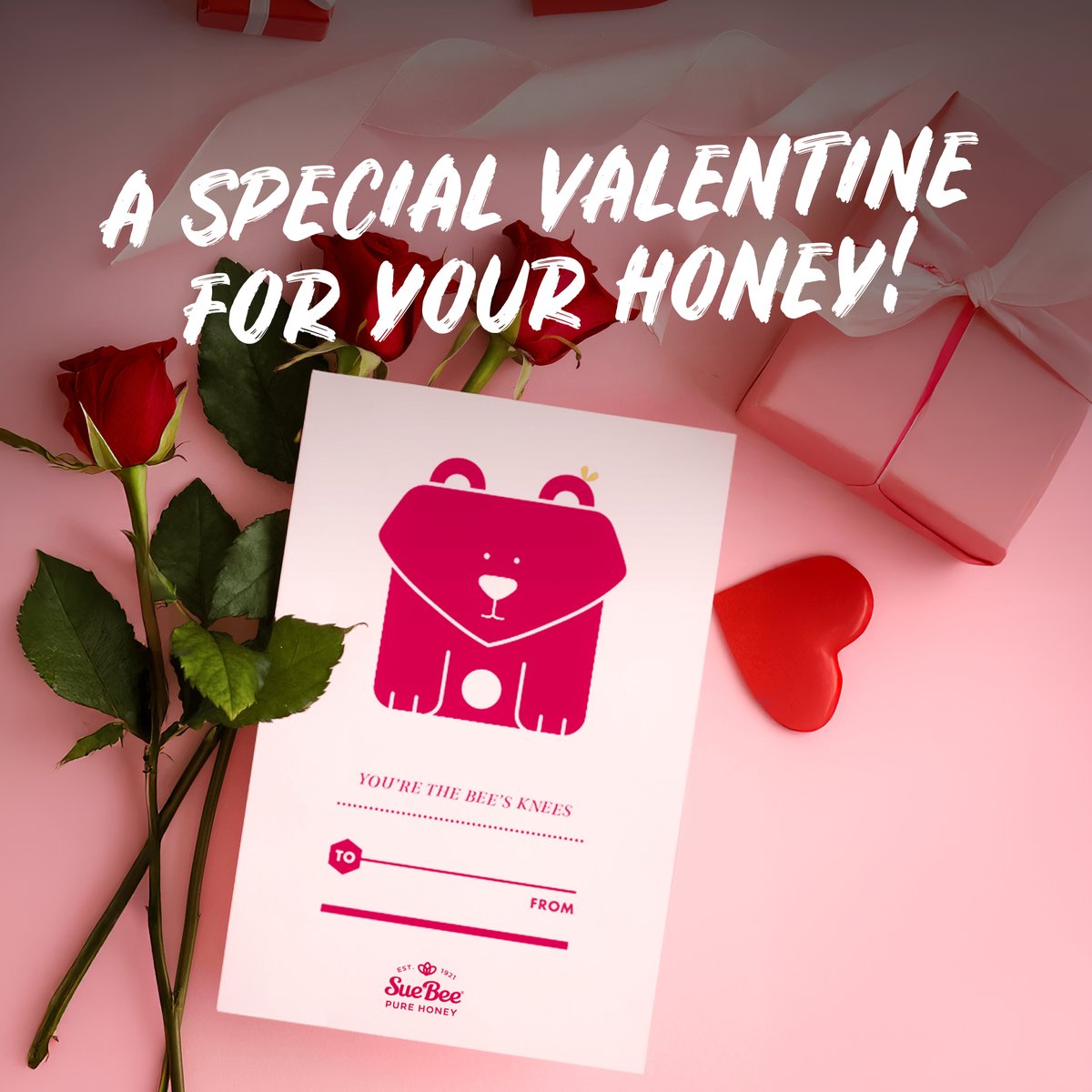 Sweeten someone's day this Valentine's with a homemade SUE BEE® card! Perfect for those that make your life a little sweeter. (Use the link to download our Valentine's Day card templates.) siouxhoney.com/valentines-car…