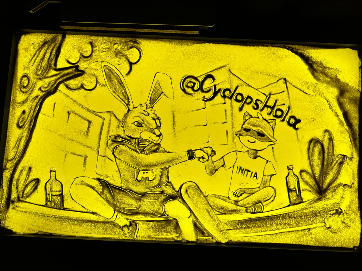 CyclopsHola's tweet photo. It’s crazy to see these two giga projects collaborate!

I created a sand art masterpiece for the @MegaRabbitNFT  x @RcoonsNFT  art contest, where light and shadows bring NFTs to life!

Art is limitless, just like NFTs. Let’s make NFT SZN come back stronger! 🦝x🐰 https://t.co/kmGZJSi31O