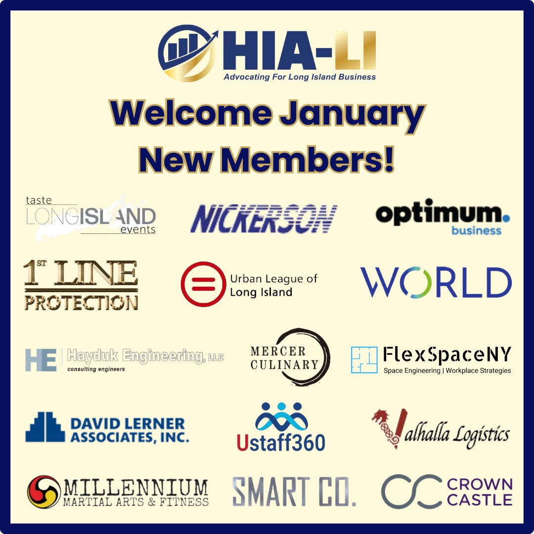 HIA-LI (@hia_li) on Twitter photo We’d like to extend a warm welcome to all our new members who joined us in January! We’re looking forward to being a part of your continued success!
Looking to join the party? Contact Wayne Schatzel at wschatzel@hia-li.org or call (631) 543-5355 to learn more!
#bizgrowshere We’d like to extend a warm welcome to all our new members who joined us in January! We’re looking forward to being a part of your continued success!
Looking to join the party? Contact Wayne Schatzel at wschatzel@hia-li.org or call (631) 543-5355 to learn more!
#bizgrowshere