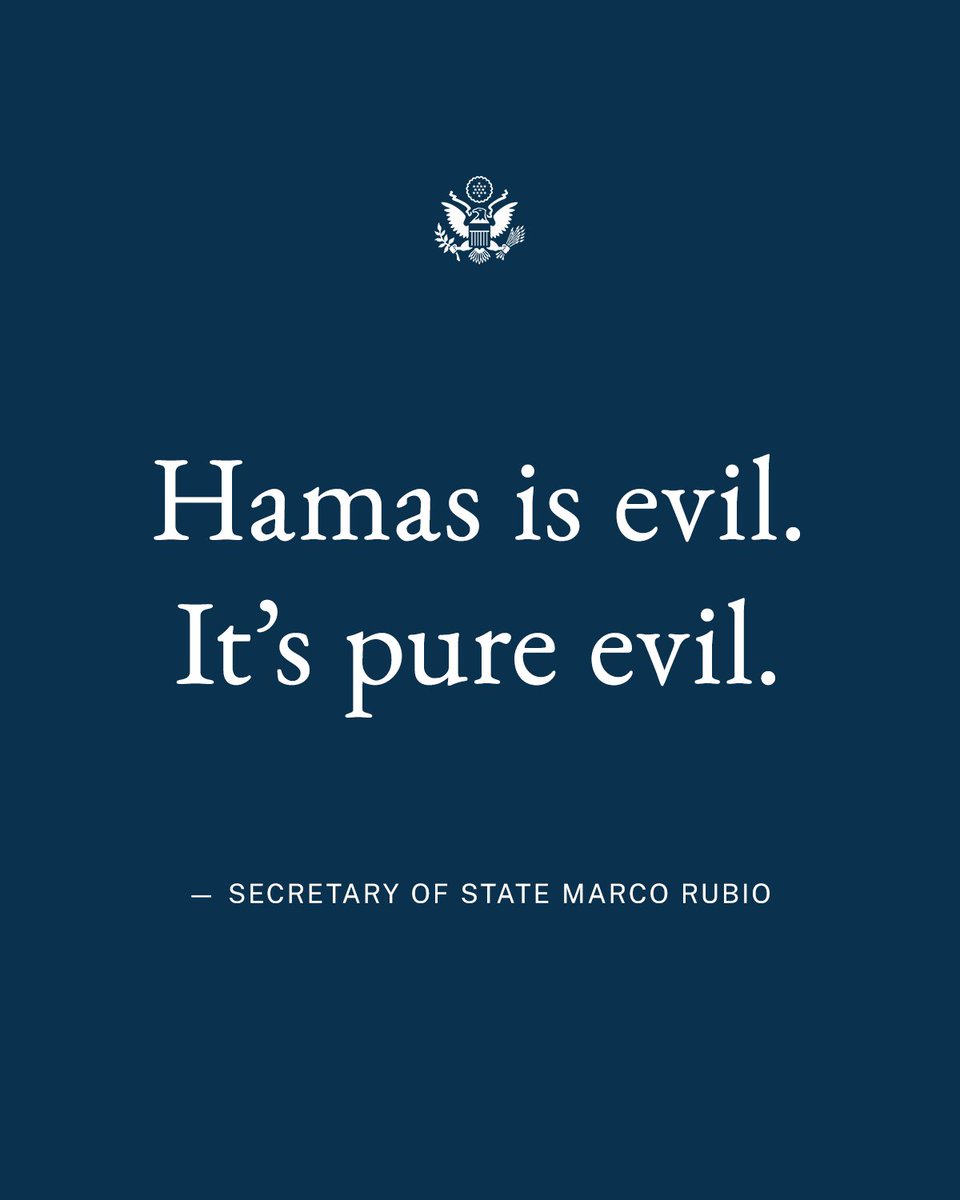 Department of State (@statedept) on Twitter photo There's not going to be peace in the Middle East as long as a group like Hamas physically controls territory and is the most dominant power in Gaza or anywhere in the Middle East. โ <a href="/SecRubio/">Secretary Marco Rubio</a> There's not going to be peace in the Middle East as long as a group like Hamas physically controls territory and is the most dominant power in Gaza or anywhere in the Middle East. โ <a href="/SecRubio/">Secretary Marco Rubio</a>