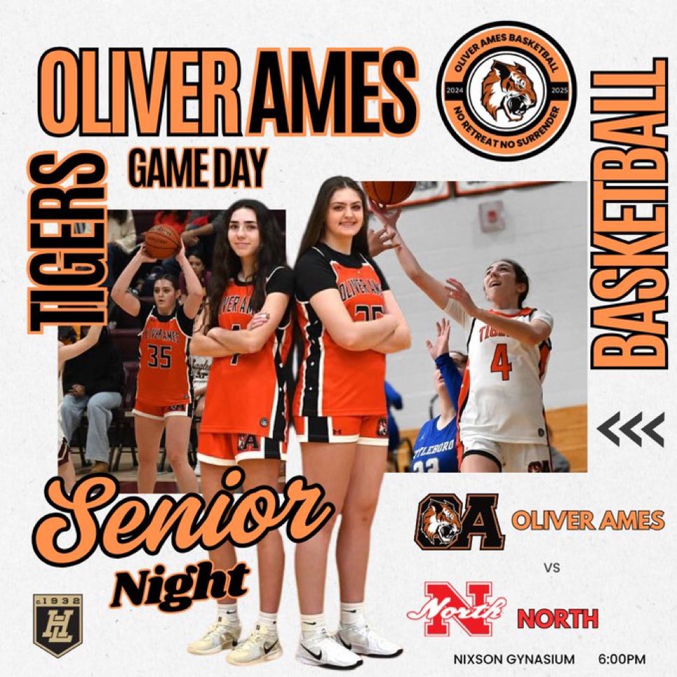 GAME DAY
Senior Night 🎓

📍 Nixon Gym 🏠
🆚 <a href="/CoachAshK/">Coach Kepaa</a>
⏰ JV 4:30pm, Varsity 6pm

🐅🏀
<a href="/OAHSTigersports/">Oliver Ames Athletics</a> <a href="/boosters_oa/">OA Basketball Boosters</a>