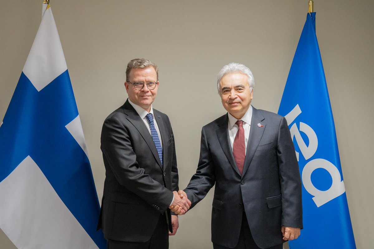 Fatih Birol (@fbirol) on Twitter photo Honoured to welcome Prime Minister <a href="/PetteriOrpo/">Petteri Orpo</a> of Finland to the <a href="/IEA/">International Energy Agency</a> HQ in Paris for a wide-ranging discussion about energy and AI
Finland has an enviable track record of innovation & is well positioned to leverage its plentiful supplies of secure & sustainable electricity Honoured to welcome Prime Minister <a href="/PetteriOrpo/">Petteri Orpo</a> of Finland to the <a href="/IEA/">International Energy Agency</a> HQ in Paris for a wide-ranging discussion about energy and AI
Finland has an enviable track record of innovation & is well positioned to leverage its plentiful supplies of secure & sustainable electricity