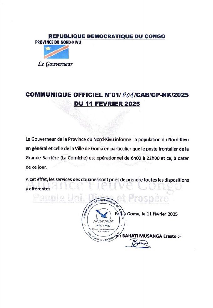 dr_dash250's tweet photo. Mwabibonye?🙌🏾🙌🏾🙌🏾♥️♥️♥️

Umupaka munini uzwi nka Grande Barrière (La Corniche) uzajya ukora kuva kumi nebyiri za mugitondo kugeza Saa Ine zijoro 6:00-22:00

Guturana na AFC/M23 ko bizaryoha ♥️ https://t.co/kk7103PzYc