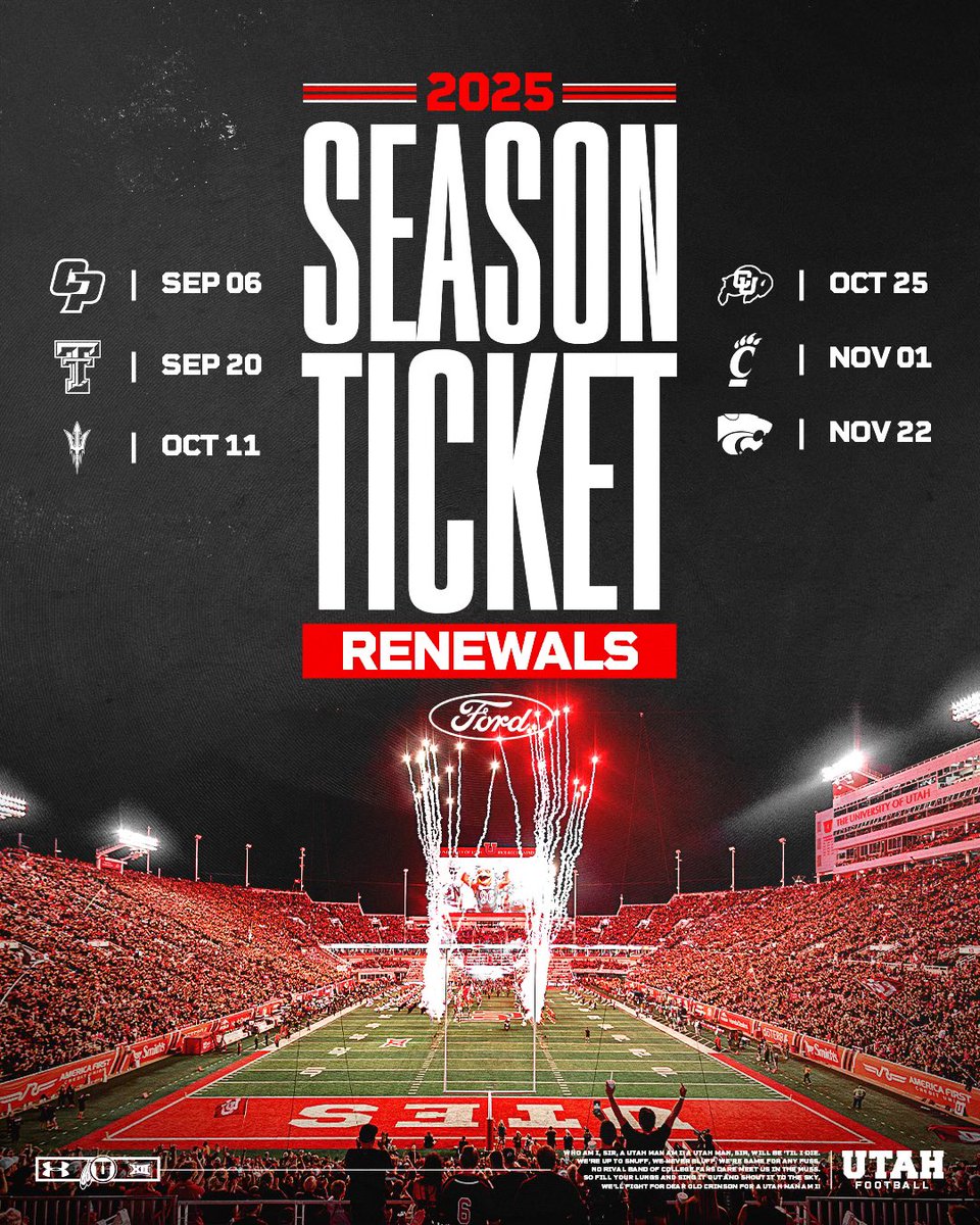 Utah_Football's tweet image. 𝐔𝐓𝐄 𝐅𝐀𝐍𝐒!! It’s time to renew your season tickets for the 2025 Football Season!! 🙌 

Interested in season tickets? Click the link below⬇️
🔗: form.typeform.com/to/KXbUgKMd

📰: utahutes.com/news/2025/2/11…

#GoUtes