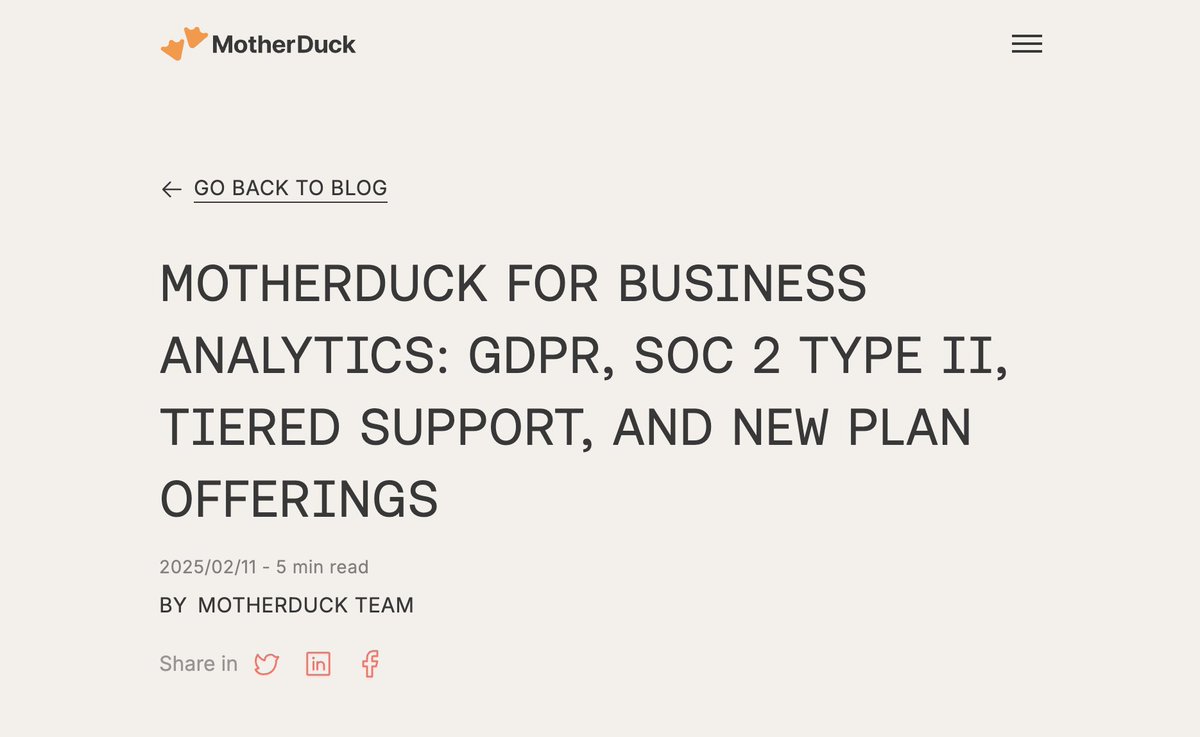 Hamilton Ulmer (@hamiltonulmer) on Twitter photo Big release day for MotherDuck! We're rolling out a new Business Plan and a huge number of new features. 
Cherrypicking a few small design details that I enjoyed working on below (see the blog post linked below for more product context) Big release day for MotherDuck! We're rolling out a new Business Plan and a huge number of new features. 
Cherrypicking a few small design details that I enjoyed working on below (see the blog post linked below for more product context)