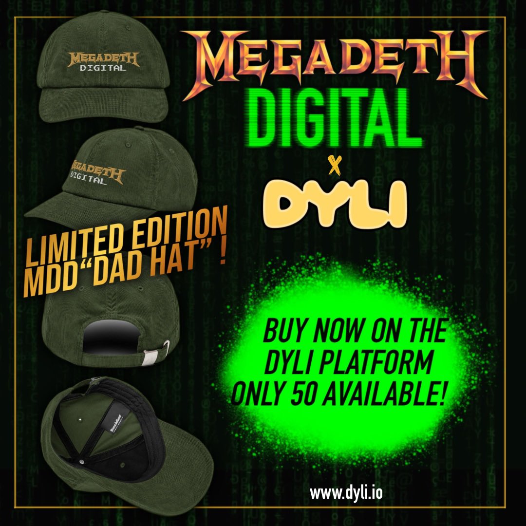 💀

Rattleheads your time is now!  The limited edition MDD Dad Hat is now available! There are only 50 of these available, so head over to DYLI now. Good luck and stay metal 🤘 

#Megadeth #MegadethDigital 

⬇️⬇️⬇️⬇️
dyli.io/drop/2248