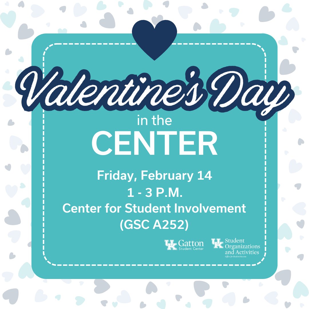 Stop in the Center for Student Involvement this Friday from 1-3pm for some fun Valentine's Day crafting and activities! Free snacks and treats will be provided while supplies last. Event is open to all students! 🩵