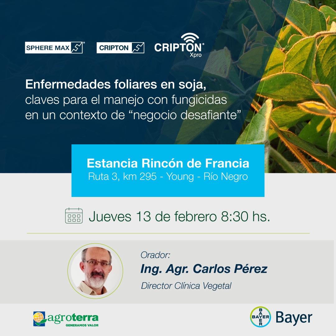 Manejo de enfermedades foliares en soja 🌱

Estrategias clave para enfrentar enfermedades foliares con las mejores soluciones en fungicidas.

📍 Estancia Rincón de Francia, Young, Río Negro
📅 13 de febrero - ⏰ 8:30 hs
🎤 Ing. Agr. Carlos Pérez

¿Te vemos ahí?🤔