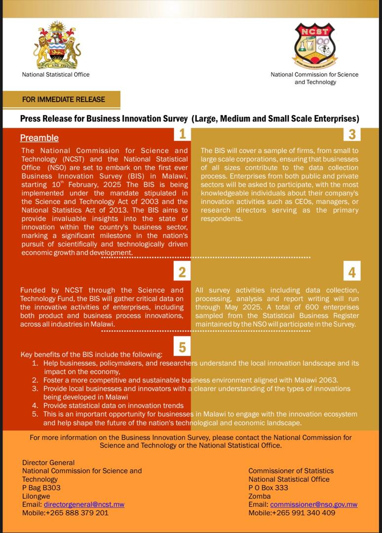 Press Release for the ongoing Business Innovation Survey 2023-2024