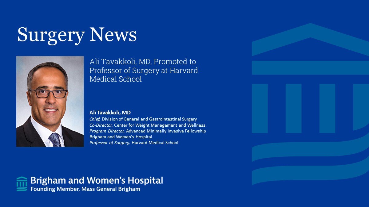 Brigham and Women’s Department of Surgery (@brighamsurgery) on Twitter photo Congratulations to Dr. Ali Tavakkoli who has been promoted to professor of surgery <a href="/harvardmed/">Harvard Medical School</a> ! <a href="/bwhgisurgery/">Brigham and Women’s General and GI Surgery</a>
>>bit.ly/3WVt8vQ Congratulations to Dr. Ali Tavakkoli who has been promoted to professor of surgery <a href="/harvardmed/">Harvard Medical School</a> ! <a href="/bwhgisurgery/">Brigham and Women’s General and GI Surgery</a>
>>bit.ly/3WVt8vQ