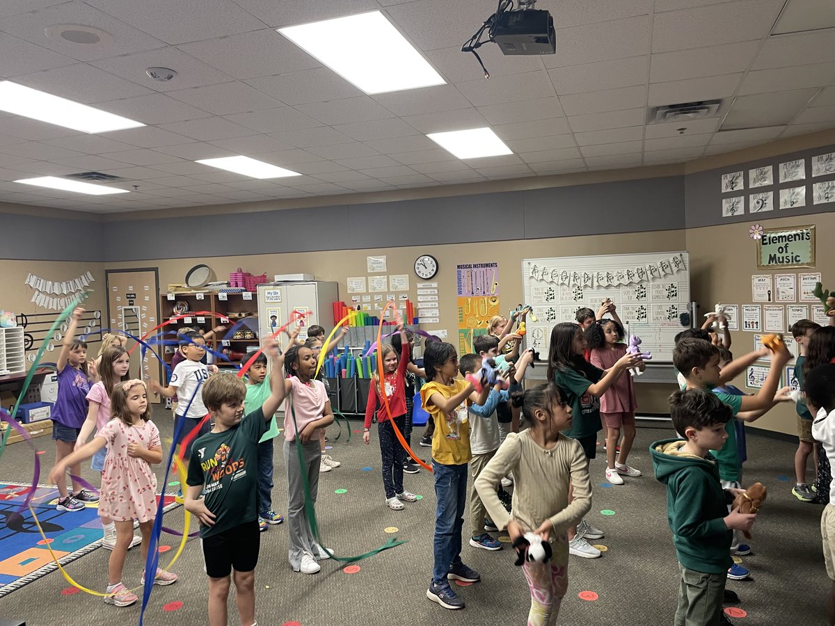 Second graders learning about the Lunar New Year during Folk Dance Friday in music with a Lantern Festival Dance!