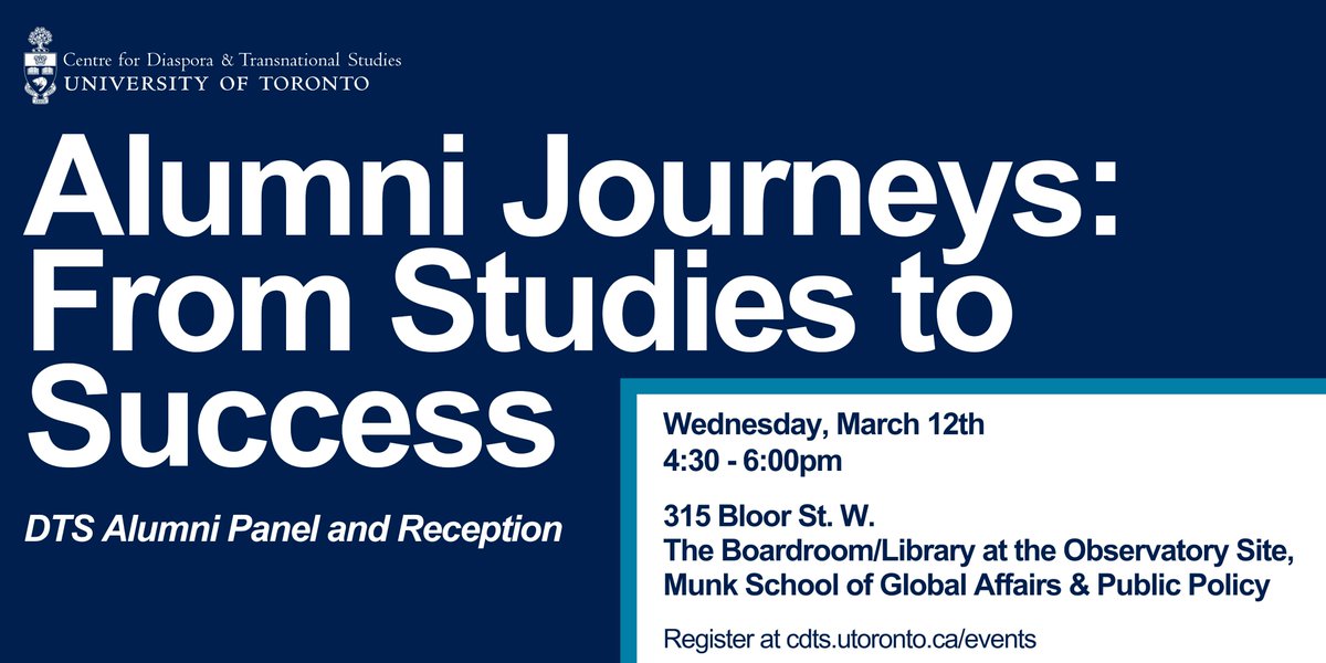 On March 12, join us for the annual DTS Alumni Panel and Reception! Learn what DTS graduates are doing now, how the DTS program helped them achieve their goals, and connect with alumni, students, and faculty in the DTS community. Learn more and register: uoft.me/DTSAlumniJourn…