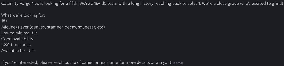 Dm on discord!! We’re recruiting for a 5th member!