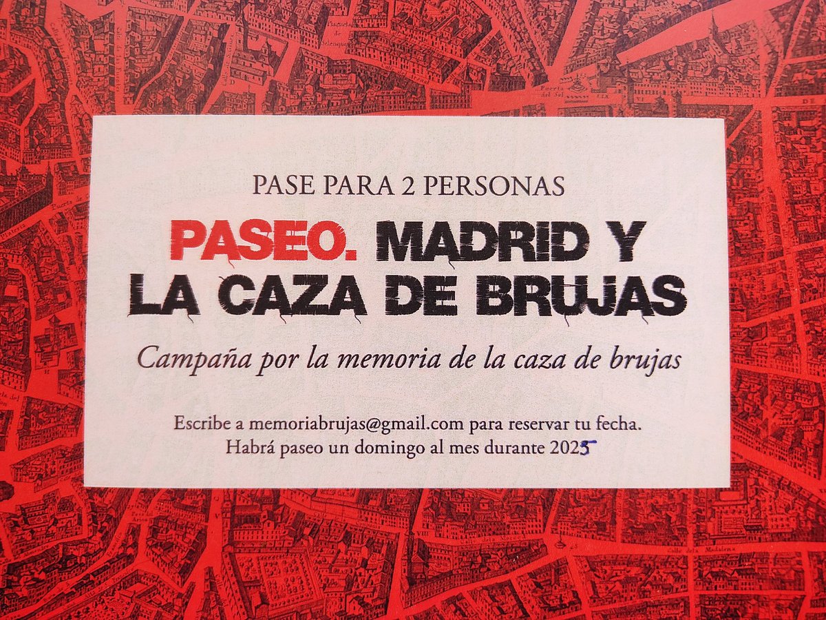 Este domingo 16 de febrero hacemos el paseo "Madrid y la caza de brujas", reserva tu plaza en memoriabrujas@gmail.com 

Hacemos un paseo al mes, apúntate al siguiente con el bono para dos personas que incluye la guía 

traficantes.net/libros/bono-pa…