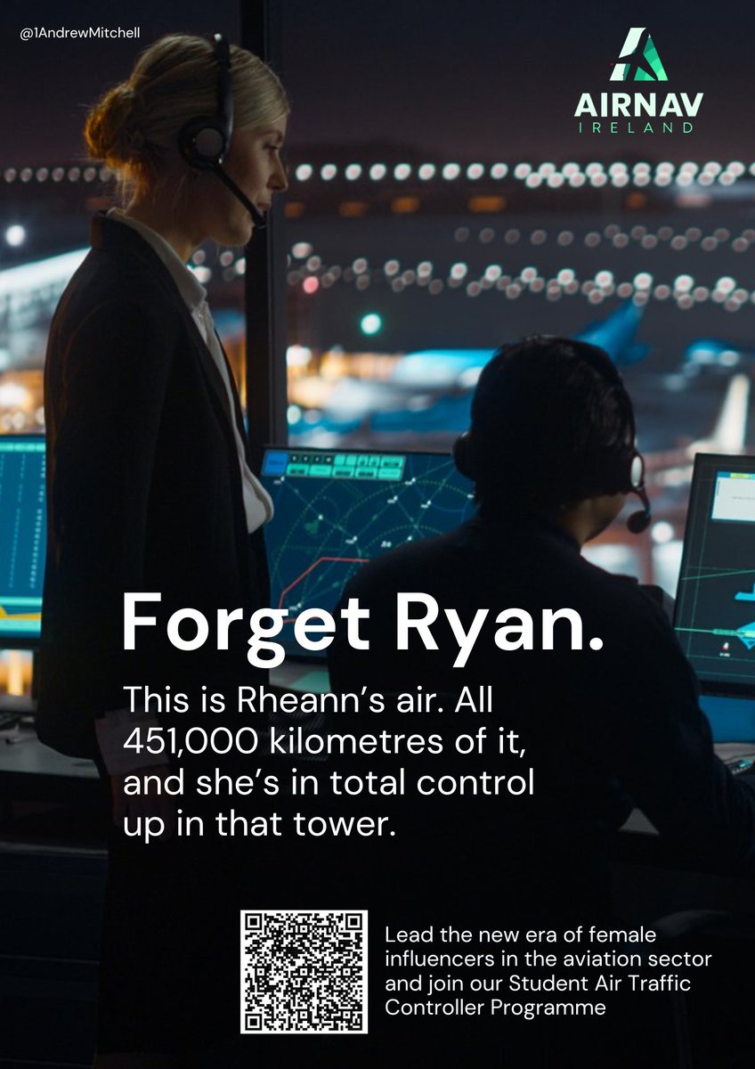Ryanair? No,no this is Rheann's air.
Encourage young women to apply for the Student Air Traffic Controller Programme at <a href="/AirNav_Ireland/">AirNav Ireland</a> #AirNavIreland #NewHeightsWithAirNav <a href="/OneMinuteBriefs/">One Minute Briefs ⏱️</a>