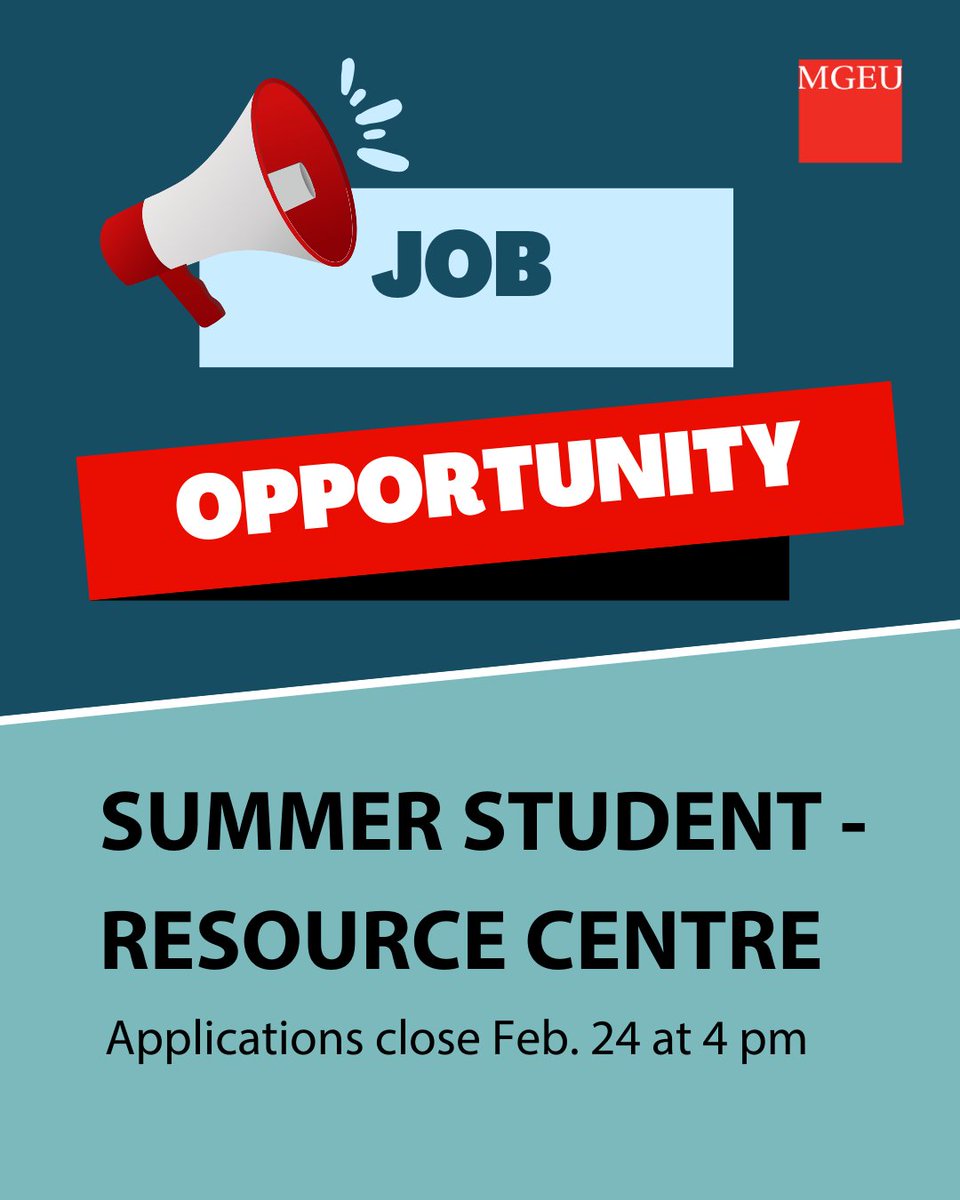 Are you a university or college student looking for a summer position? 
We're hiring a summer student to provide support in our RC in Winnipeg. 
If you're interested, applications close February 24 at 4 pm. 
View the posting and apply: mgeu.ca/about/join-us/…