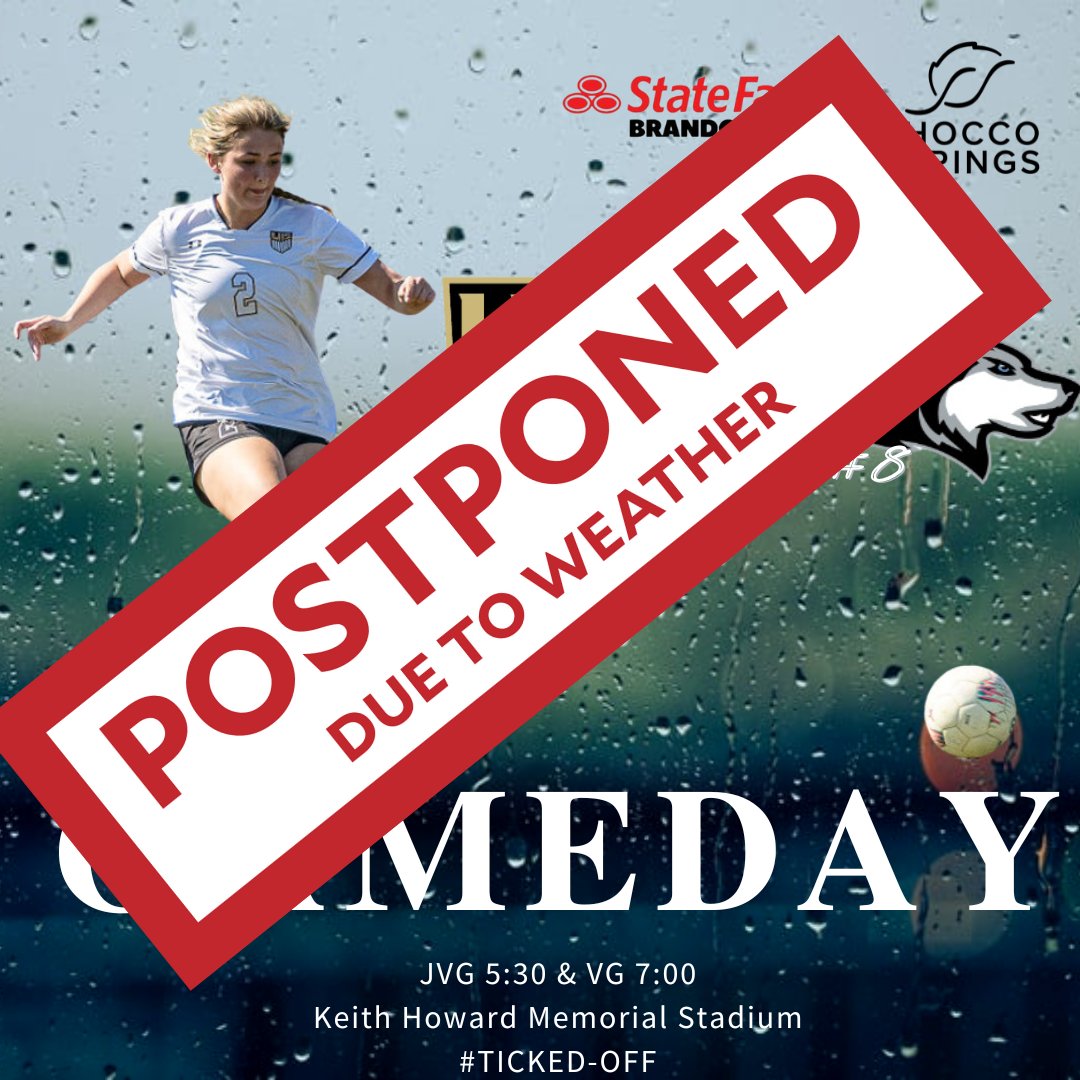 Tonight's games vs Helena have been postponed due to weather. #TickedOffSoccer #StrengthInNumbers