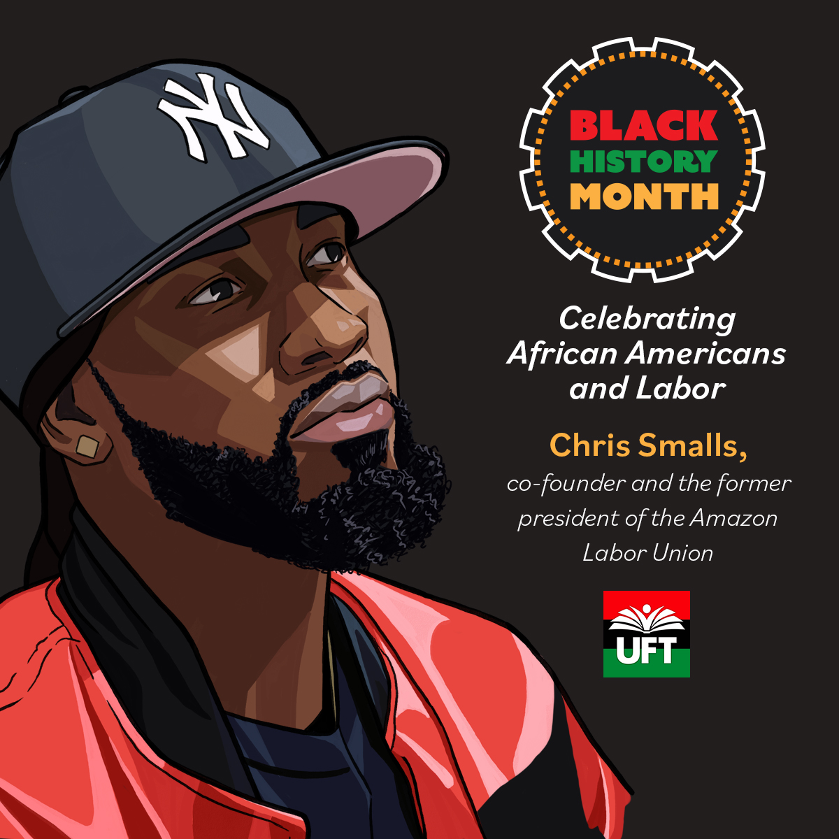 UFT's tweet image. Christian Smalls, the co-founder of the Amazon Labor Union, led a groundbreaking unionization effort at an Amazon warehouse on Staten Island in 2022. #BlackHistoryMonth